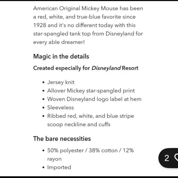 Disney Parks Americana Mickey Mouse Disneyland Resort Tank Top - Picture 6 of 6